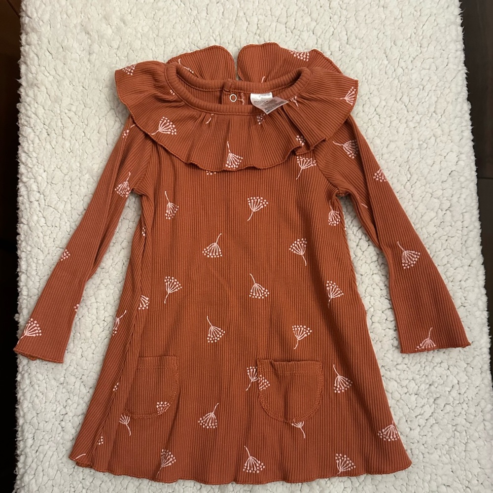 Charming Kids Dress with Floral Pattern and Ruffle Collar